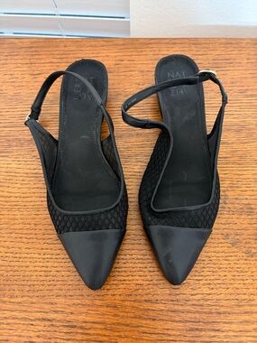 Naturalizer Black Pointed Mesh Slingback Flats